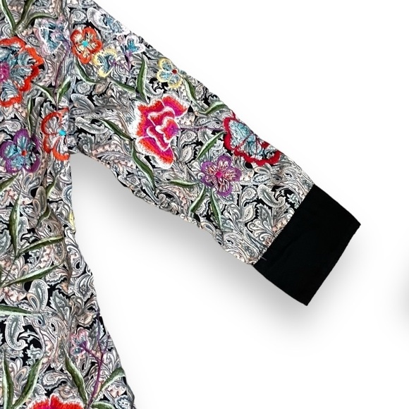 PONG Poco Ltd Popover Blouse Black Paisley Floral Embroidery Boho Size XS - Picture 5 of 11